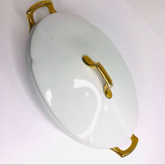Vintage PSL Imperial Austria Porcelain Soup Tureen With Lid – Gold Trim, Oval Se - Picture 2 of 10